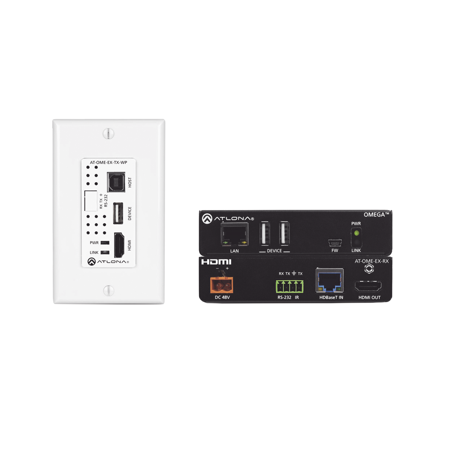 OMEGA 4K/UHD HDMI OVER HDBASET TX WALLPLATE/RX WITH USB ;  CONTROL AND POE