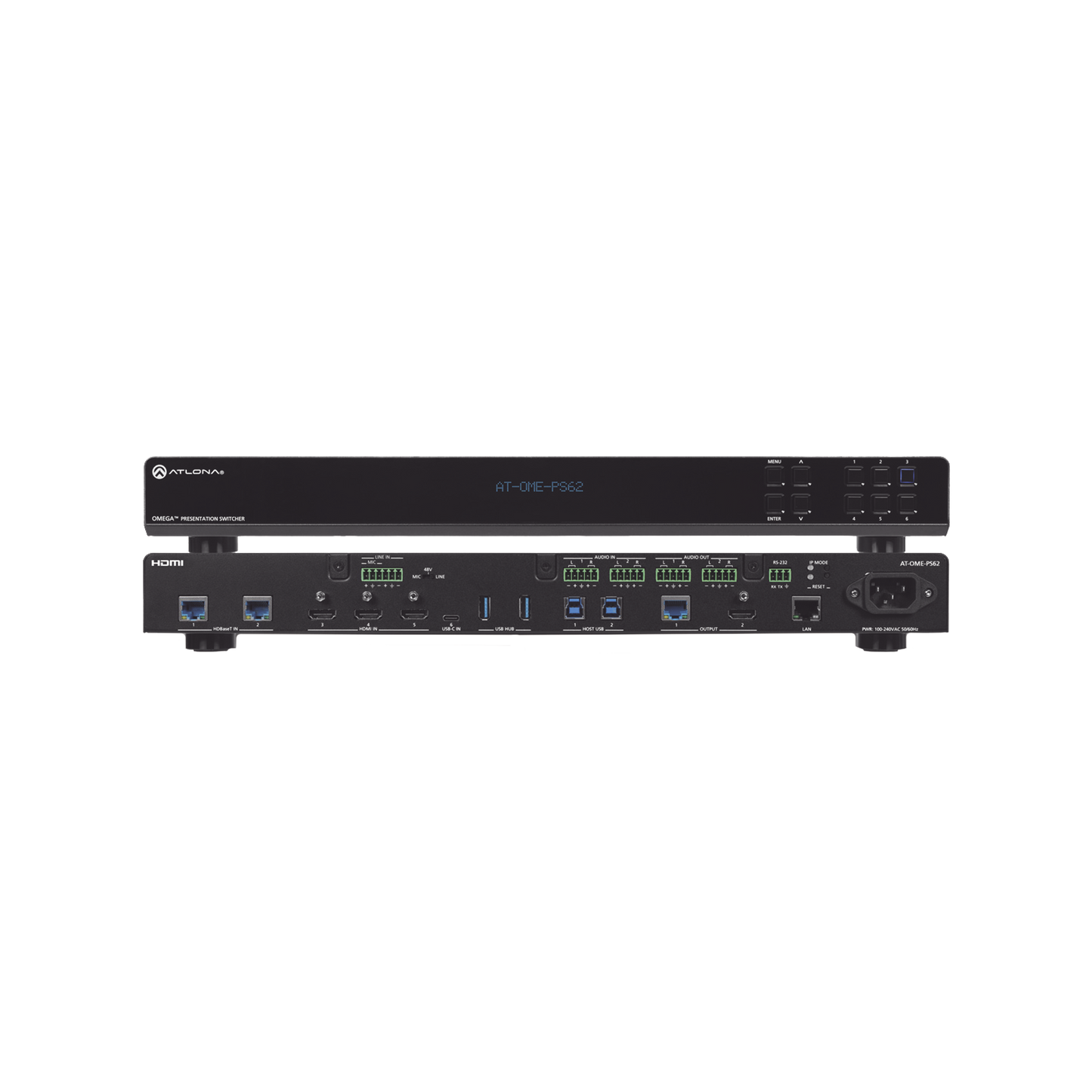 OMEGA 6X2 MATRIX SWITCHER WITH 2X HDBASET INPUTS ;  3X HDMI INPUTS ;  1X USB-C INPUT