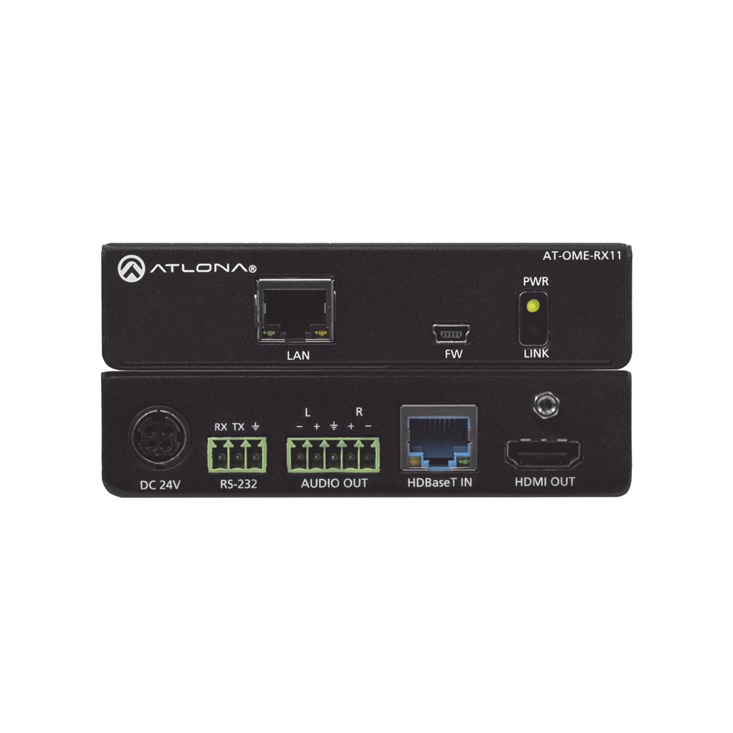 OMEGA 4K/UHD HDMI OVER HDBASET RECEIVER WITH CONTROL. AUDIO OUTPUT ;  AND POE (POW