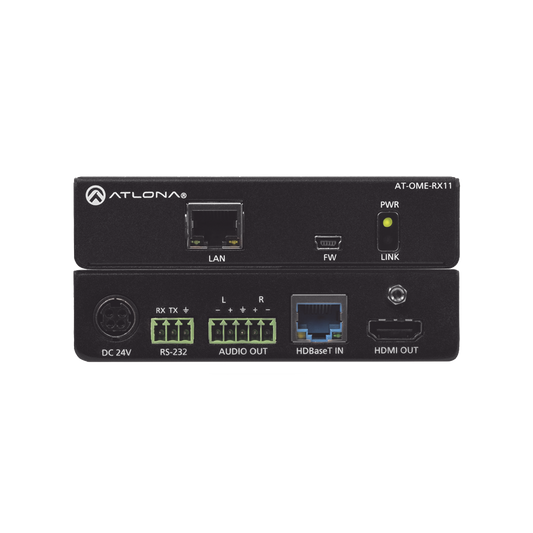 OMEGA 4K/UHD HDMI OVER HDBASET RECEIVER WITH CONTROL. AUDIO OUTPUT ;  AND POE (POW