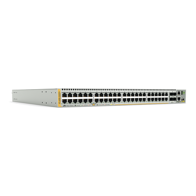 Switch PoE+ Stackeable Capa 3, 48 puertos 10/100/1000 Mbps + 4 puertos SFP+ 10 G y dos bahías hotswap PSU, Versión Federal