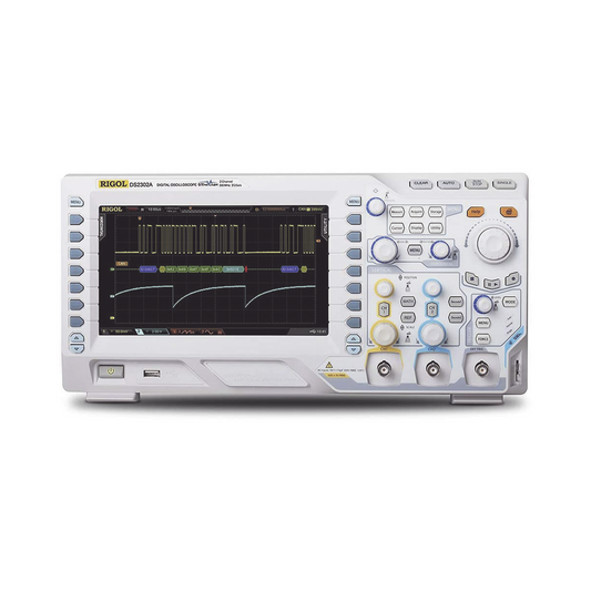 Osciloscopio Digital RIGOL de 2 Canales Análogos, 300 MHz de Ancho de Banda Análoga, Vel. de Muestreo-Tiempo Real de 2 GS/s, Base de Tiempo (min.) de 1 ns/div.