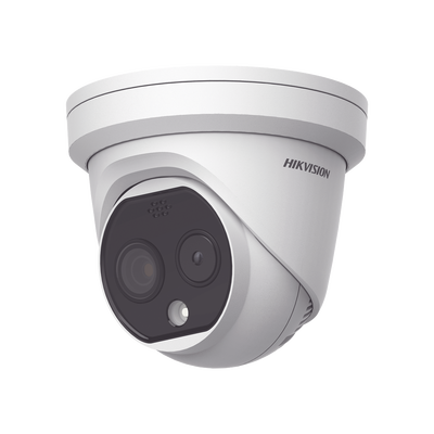 Turret IP Dual / Térmica 3.1 mm (160 x 120) / Óptico 4 mm (4 Megapixel) / Termométrica / Detección de Temperatura / PoE /Exterior IP66 / Sirena y Luz Intermitente Integrada