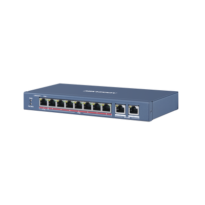 Switch PoE+ / No Administrable / 7 Puertos 10/100 Mbps PoE+(30 W) / 1 Puerto 100 Mbps PoE++ (60 W) / 2 Puertos 10/100/1000 Mbps / PoE hasta 250 metros / 110 W