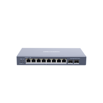 Switch Gigabit PoE+ / Administrable / 8 puertos 10/100/1000 Mbps PoE+ / 2 puertos SFP / configuración remota desde Hik-ProConnect / PoE hasta 250 metros / 110 W