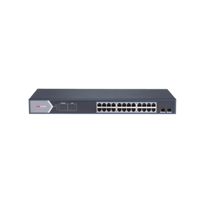 Switch Gigabit PoE+ / Administrable / 24 puertos 10/100/1000 Mbps PoE+ / 2 puertos SFP / configuración remota desde Hik-ProConnect / PoE hasta 250 metros / 370 W