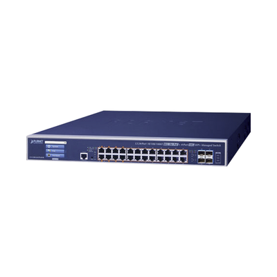 Switch Administrable Capa 2+, 24 Puertos Gigabit 802.3bt, Hasta 600 W, 4 Puertos 10 G SFP+, Con Pantalla Táctil para Configuración Básica