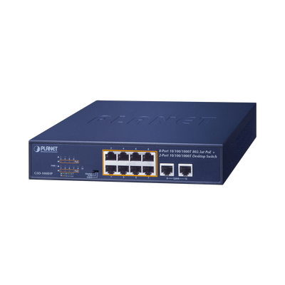 Switch no administrable PoE de 8 puertos 10/100/1000 Mbps con PoE 802.3af/at