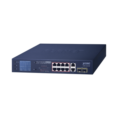 Switch No Administrable 8 Puertos Gigabit con Modo Extend PoE a 250 mts, 2 puertos Uplink 10/100/1000 Mbps, 2 Puertos SFP