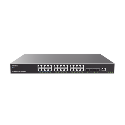 Switch Gigabit PoE+ Administrable / 24 puertos 10/100/1000 Mbps + 4 Puertos SFP+ 10G Uplink / Hasta 360W / Compatible con GWN Cloud.