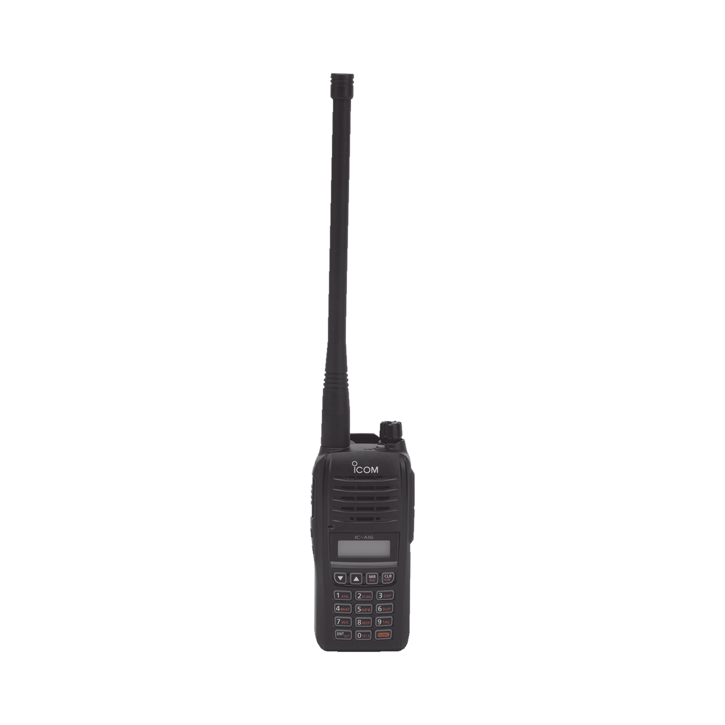 Radio Portátil Aéreo, rango de frecuencia 118-136.99166 MHz, 6W PEP, 200 canales alfanuméricos, pantalla de 8 caracteres, incluye bateria, cargador, antena y clip