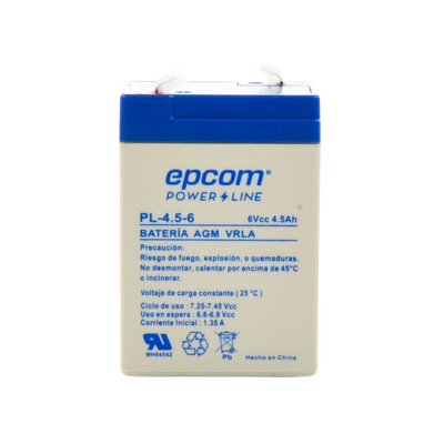 Batería de respaldo para equipo electrónico / UL / 6V @ 4.5 Ah /  Tecnología AGM-VRL / Uso en: Alarmas de intrusión / Incendio / Control de acceso / CCTV / Terminales tipo F1.
