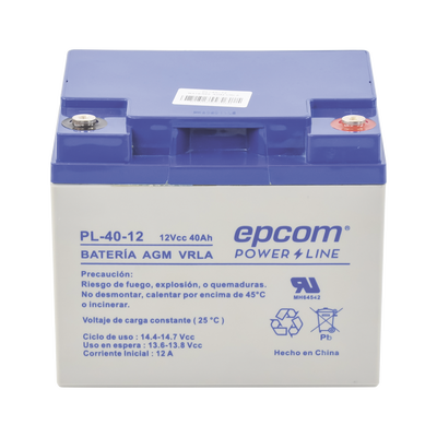 Batería de Respaldo para equipo electrónico / UL / 12V @ 40 Ah / Tecnología AGM-VRLA / Uso en: Alarmas de intrusión / Incendio / Control de acceso / CCTV / Terminales tipo HEX. M6