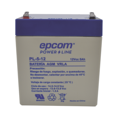 Batería de Respaldo para equipo electrónico / UL / 12V @ 5 Ah / Tecnología AGM-VRLA / Uso en: Alarmas de intrusión / Incendio / Control de acceso / CCTV /  Terminals tipo F1.