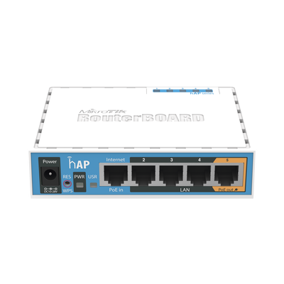 (hAP) 4 Puertos Fast Ethernet y Wi-Fi 2.4 GHz 802.11 b/g/n, Puerto USB, PoE in/out