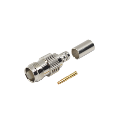 Conector TNC Hembra de Anillo Plegable para Cables RG-8/X, LMR-240, Grupo X, Níquel/ Oro/ Delrin.