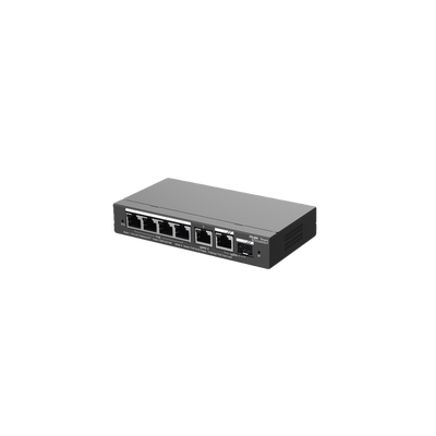 Switch Administrable, 6 Puertos Gigabit, 4 Puertos PoE+ 802.3af/at Gigabit, 1 Puerto Gigabit Uplink, 1 Puerto Combo SFP Uplink, Gestión Gratuita desde la Nube,  54W