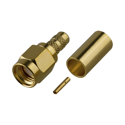 Conector SMA Macho Inverso de Anillo Plegable para cables 8240, RG-58/U, Oro/ Oro/ Teflón.