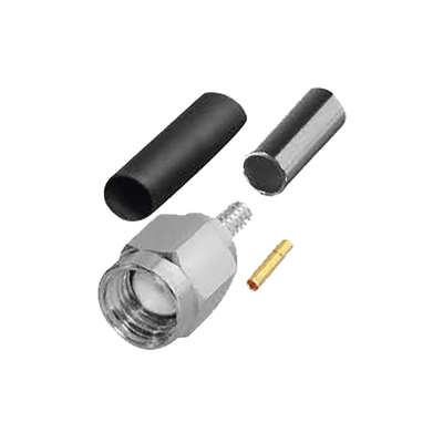 Conector SMA Macho Inverso de Anillo Plegable para Cables RG-174/U, RG-316/U, Níquel/ Oro/ Teflón.