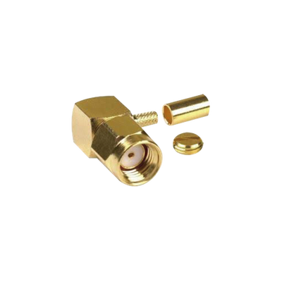 Conector SMA Macho Inverso en Ángulo Recto, Anillo Plegable/ RG-174/U, BELDEN 8216, Oro/ Oro/ Teflón.