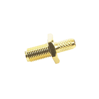 Conector SMA Hembra Inverso de Chasis en D Plano, Anillo Plegable para Cable RG-142/U, Oro/ Oro/ Teflón.