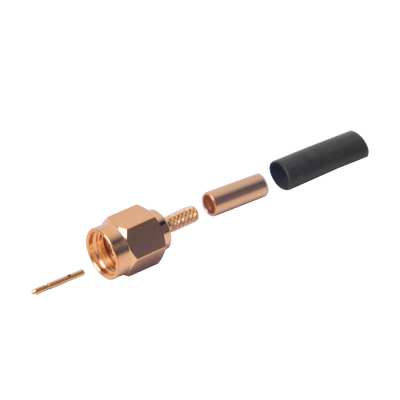 Conector SMA Macho de Anillo Plegable para Cables RG-174/U, 8216, Oro/ Oro/ Teflón.