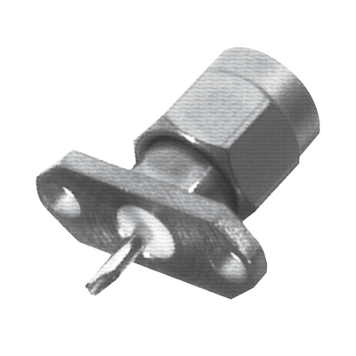 Conector SMA Macho de 2 Perforaciones, Montaje en Panel con Terminal Soldable, Níquel/ Oro/ Teflón.â€‹