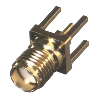 Conector SMA Hembra de Montaje Vertical con Terminal y 4 Patas Largas para PCB, Oro/Oro/Teflón.