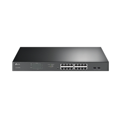 Switch JetStream de 16 puertos 10/100/1000Mbps y PoE af/at, 2 puertos SFP hasta 192W.