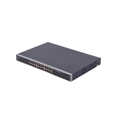 Switch Administrable L2+ de 24 puertos 10/100/1000T PoE+ con 4 puertos combo TP/SFP Gigabit