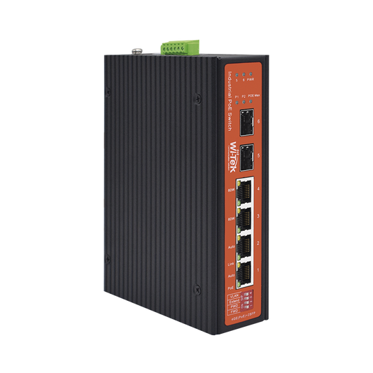 Switch Industrial PoE++ y pasivo de 24V / No administrable con 4 puertos Gigabit + 2 SFP / Presupuesto máx 180 W / Watchdog